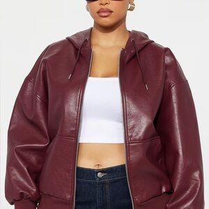 FASHION NOVA - Burgundy Faux Leather Oversized Bomber Jacket - 1X (NWOT)
